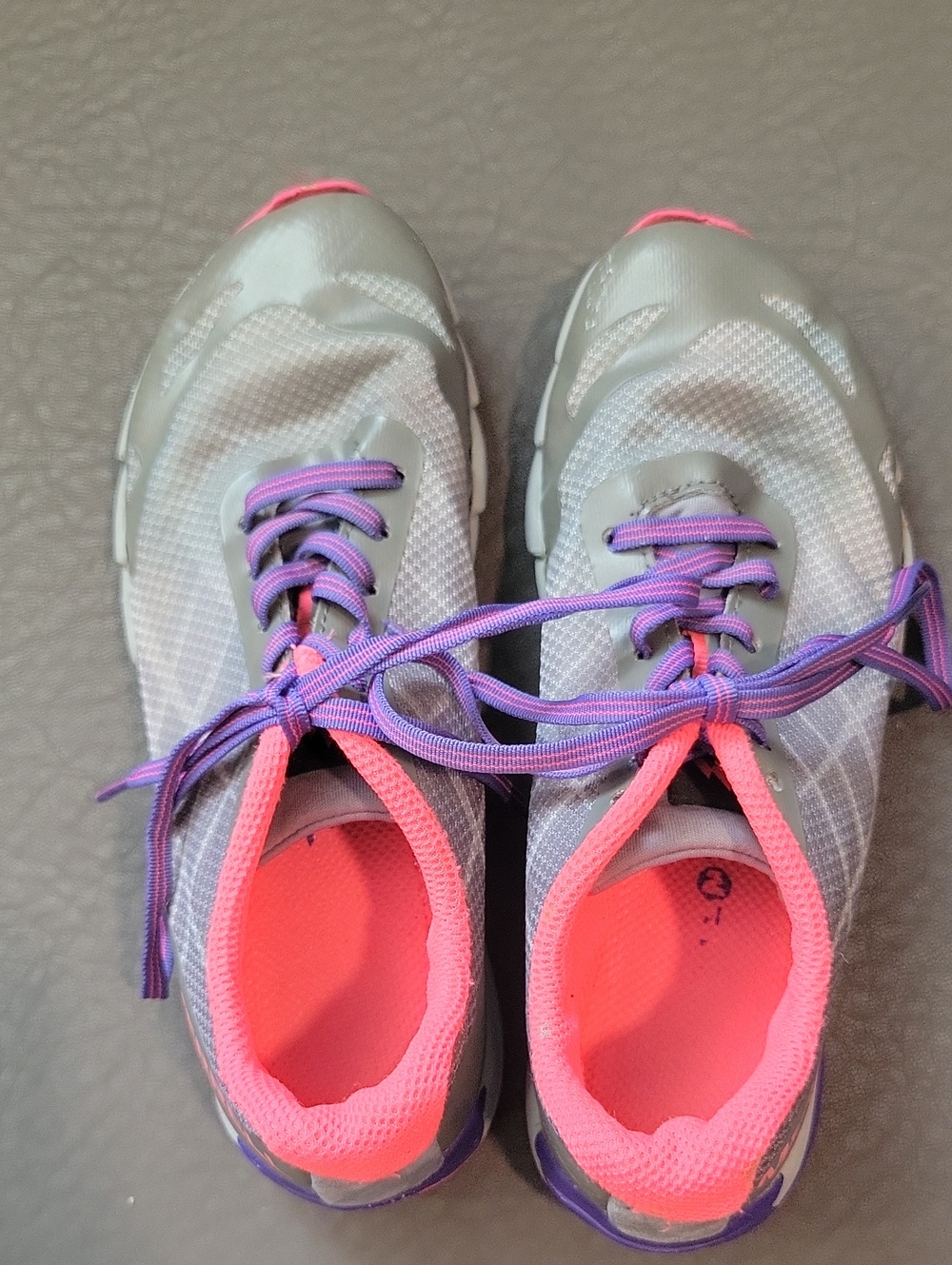 Merrell Kids Gray Sneakers with Pink Interior and Purple Laces